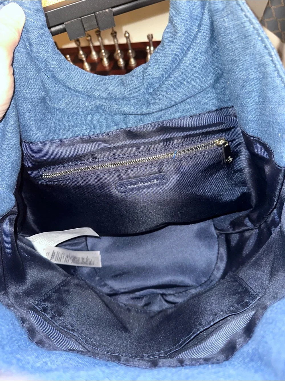 Draper James Quilted Denim-Blue Tote with Wooden Handles